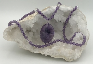 Amethyst, Clear Quartz Accents & Guru, Amethyst Pendant Mala