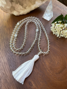 Crystal Quartz, Moonstone Spacers, Crystal Quartz Guru Tibetan Mala