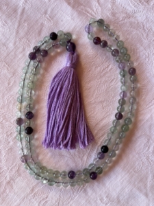 Fluorite, Amethyst Spacers, Amethyst Guru Tibetan Mala