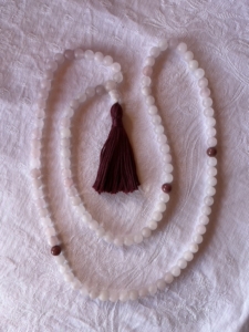 Rose Quartz, Rhodolite Spacers, Rose Quartz Guru Tibetan Mala