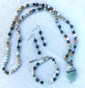 Amazonite, Crystal Quartz & Blue Druzy Accents, Amazonite Pendant Mala