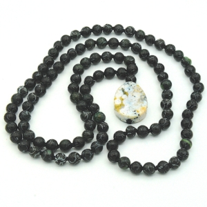 "Ancient Truths" Tibetan Agate, Ocean Jasper Pendant Mala