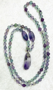 Fluorite, Fluorite Accents, Amethyst Pendant Mala