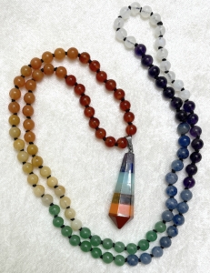 "Balanced Chakras" Moonstone, Amethyst, Aventurine, Carnelian (Pendant: Amethyst, Lapis, Amazonite, Aventurine, Tiger's Eye, Calcite, Jasper) Mala