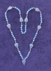 "Be Loved" Aquamarine, African Ruby Quartz, Czech Glass Hearts & Pendant Mala