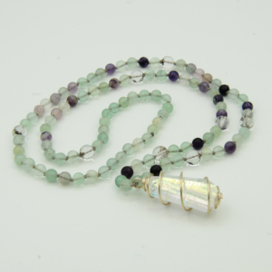 "Crystal Dreams" Fluorite, Quartz Crystal Pendant Mala