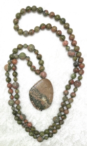 "Embracing Epidosis" Unakite, Unakite Guru, Jasper Pendant Mala