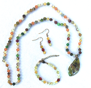 Flower Jasper, Agate with Inclusions Mala