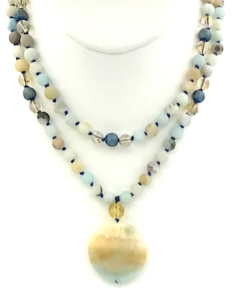 Amazonite, Citrine & Blue Druzy Accents, Citrine Guru, Amazonite Pendant Mala