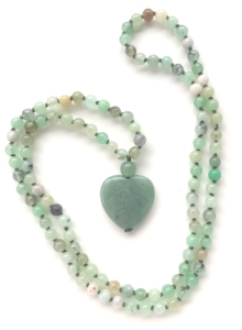 "Graceful Healer" Green Agate, Rainbow Moonstone Accents, Aventurine Guru, Agate Heart Pendant Mala