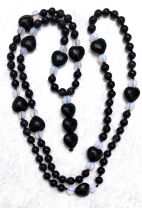 "Buchnera americana" Blue Goldstone, Blue Goldstone Heart & Opalite Accents, Blue Goldstone Heart Pendants Mala