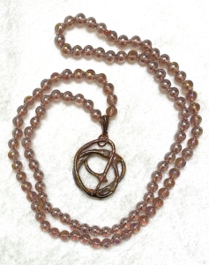 "Harmonic Healing" Violet Topaz Leaded Crystal, Copper Splash Pendant Mala