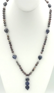 "Hearts of Space" Picture Jasper, Rock Quartz & Sodalite Heart Accents, Rock Quartz Guru, Sodalite Heart Pendants Mala