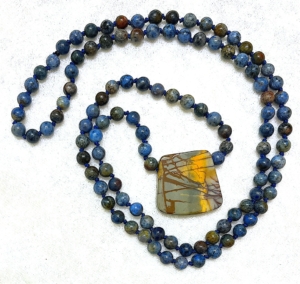 Dumortierite, Red Creek Jasper Pendant Mala