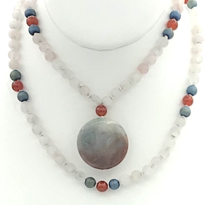 Emerald Forest Mala- Blue Goldstone, Opalite & Azurite Accents, Opalite Guru, Apatite Pendant