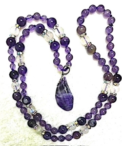 "Mystic Winter" Amethyst, Moonstone & Sparkle Accents, Amethyst Pendant Mala