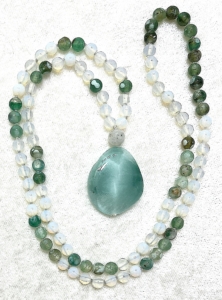 Opalite, Aventurine Accents, Green Angelite Pendant Mala