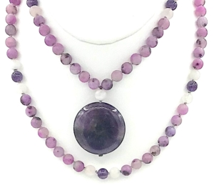 "Oracle Reading" Purple Quartz, Rock Quartz & Amethyst Accents, Amethyst Pendant Mala