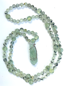 Prehnite Natural Prasiolite Quartz Pendant Mala