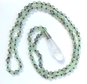 "Prophetic Path" Prehnite & Crystal Quartz Pendant Mala