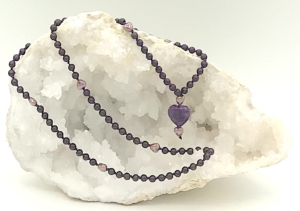 "Purple Reign" Hematite, Ceramic Heart Accents, Amethyst Pendant, Mini Mala