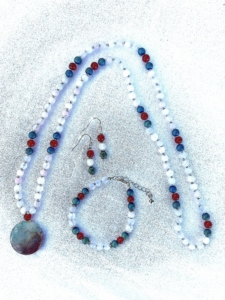 Rose Quartz, Carnelian & Blue Druzy Accents, Amazonite Pendant Mala