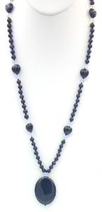 Blue Goldstone, Opalite & Blue Goldstone Heart Accents, Opalite Guru, Blue Goldstone Pendant Mala