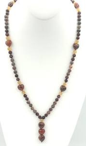 Flower Jasper, Red Tiger Eye, Brecciated Jasper Hearts & Citrine Accents, Brecciated Jasper Hearts Pendants Mala