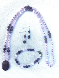 Agate, Lepidolite & Amethyst Accents, Lepidolite Pendant Mala