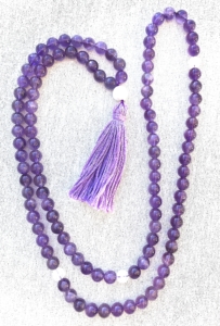 Amethyst, Moonstone Spacers, Moonstone Guru Tibetan Mala