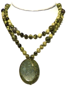 Emerald Forest Mala- Blue Goldstone, Opalite & Azurite Accents, Opalite Guru, Apatite Pendant