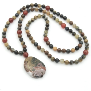 "Sacred Ground" Pietersite, Carnelian Accents, Carnelian Guru, Jasper Pendant Mala