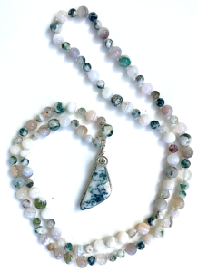 Tree Agate, Moonstone Accents, Tree Agate Pendant Mala