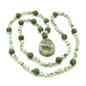 Sesame Jasper, African Turquoise Accents, Ocean Jasper Pendant Mala