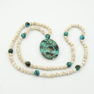 "Snowy Peaks" Magnesite, Turquoise Accents, Turquoise Guru, Turquoise Pendant Mala