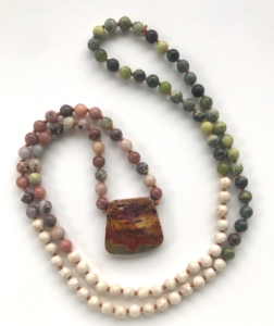 "Song of the Earth" Chili Jasper, Yellow Turquoise Jasper, Riverstone, Red Creek Jasper Pendant Mala