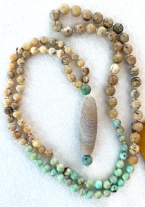 "Sublime Soul" African Opal, Agate, African Opal Guru, Agate Pendant Mala