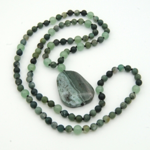 "Syntropic Signs" Moss Agate, Aventurine Accents, Aventurine Guru, Jasper Pendant Mala