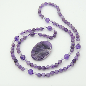 "Twilight Stars" Amethyst, Clear Quartz Accents, Clear Quartz Guru, Amethyst Pendant Mala