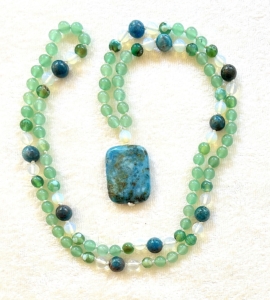 Aventurine, Opalite & Apatite Accents, Apatite Pendant Mala