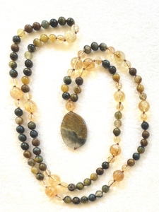 Pietersite, Citrine Accents & Guru, Agate Pendant Mala