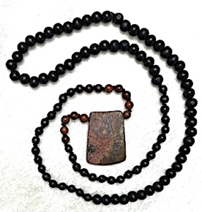 Wood-Light:Dark:Black, Red Creek Jasper Pendant Mala