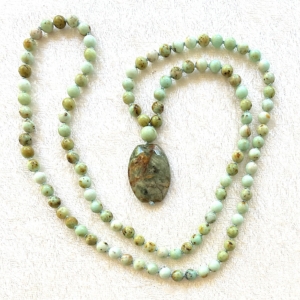 Mongolian Opal, Rhyolite Pendant Mala