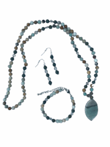 Amazonite, Crystal Quartz & Blue Druzy Accents, Amazonite Pendant, Bracelet & Earrings