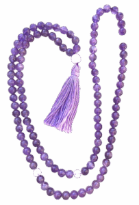 Amethyst, Moonstone Spacers, Moonstone Guru Tibetan Mala