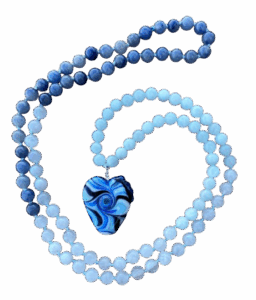 Angelite, Moonstone, Blue Aventurine, Lampwork Glass Heart Pendant