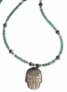 Aventurine, Riverstone & African Turquoise Accents, Hamsa Hand Pendant
