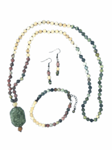 Chili Jasper, Aventurine, Yellow Turquoise Jasper, Rhyolite - Pendant, Bracelet & Earrings