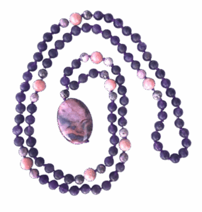 Matte Amethyst, Rhodolite & Laguna Lace Agate Accents, Sugilite Jasper Pendant