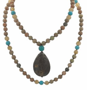 Emerald Forest Mala- Blue Goldstone, Opalite & Azurite Accents, Opalite Guru, Apatite Pendant